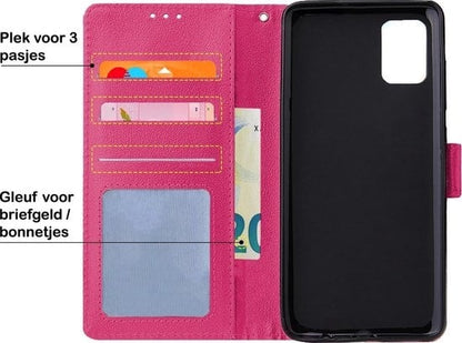 Forterra Samsung A71 Hoesje Bookcase Cover met Kaarthouder - Donkerroze