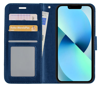 Forterra iPhone 13 Hoesje Bookcase Cover met Kaarthouder - Donkerblauw