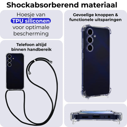 Forterra Samsung A15 Hoesje met Koord Backcover Shockproof - Transparant