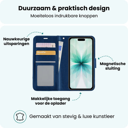 Forterra iPhone 17 Hoesje Bookcase Cover met Kaarthouder - Donkerblauw