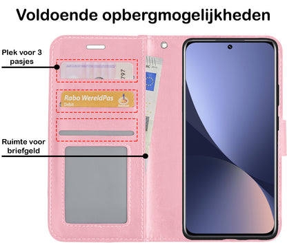 Forterra Xiaomi 12X Hoesje Bookcase Cover met Kaarthouder - Lichtroze