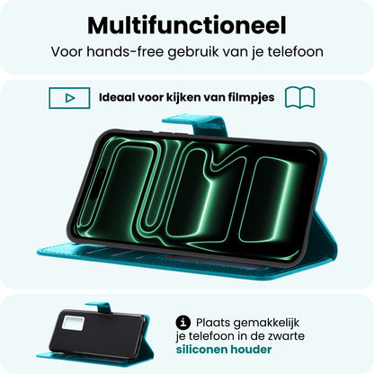 Forterra iPhone 17 Pro Max Hoesje Bookcase Cover met Kaarthouder - Turquoise
