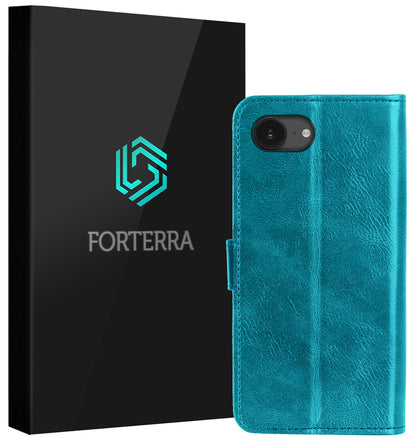 Forterra iPhone 16e Hoesje Bookcase Cover met Kaarthouder - Turquoise