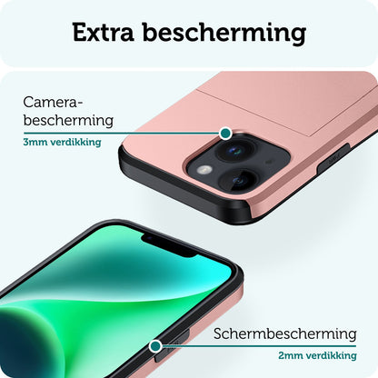 Forterra iPhone 14 Plus Hoesje Kaarthouder Hard Case Shockproof - Rosé goud
