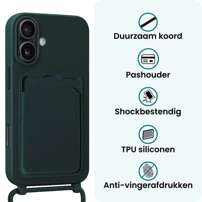 Forterra iPhone 17 Hoesje Met Telefoonkoord en Pasjeshouder Siliconen - Donkergroen