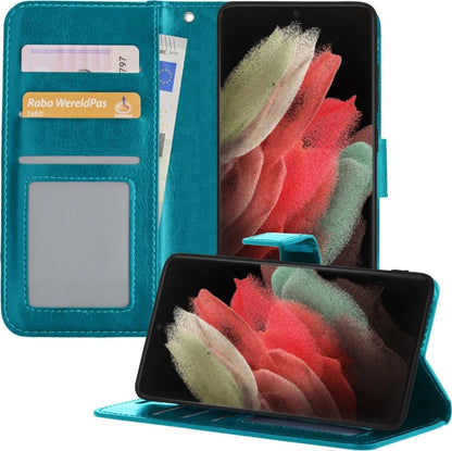 Forterra Samsung S21 Ultra Hoesje Bookcase Cover met Kaarthouder - Turquoise