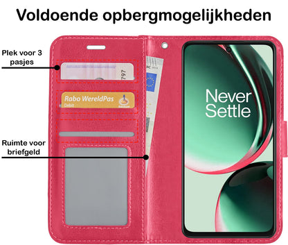 Forterra OnePlus Nord CE 3 Lite Hoesje Bookcase Cover met Kaarthouder - Donkerroze