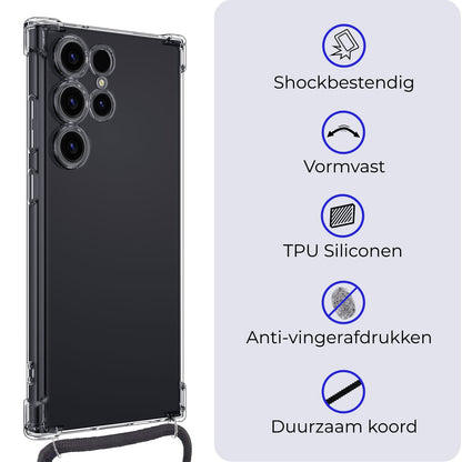 Forterra Samsung S24 Ultra Hoesje met Koord Backcover Shockproof - Transparant
