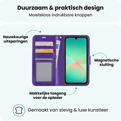 Forterra Samsung A26 Hoesje Bookcase Cover met Kaarthouder - Paars