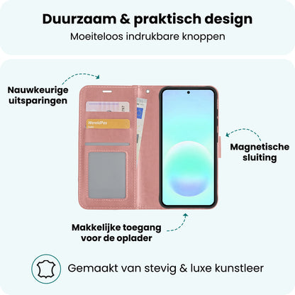 Forterra Samsung A57 Hoesje Bookcase Cover met Kaarthouder - Rosé goud