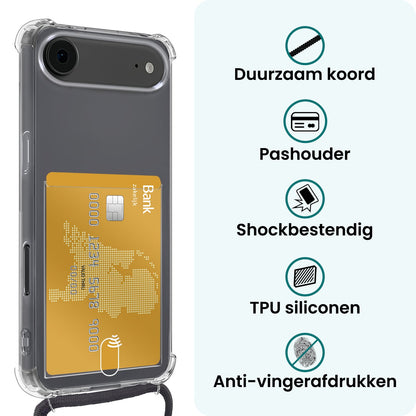 Forterra iPhone Air Hoesje Kaarthouder met Koord Backcover Shockproof - Transparant