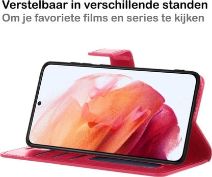 Forterra Samsung S21 Plus Hoesje Bookcase Cover met Kaarthouder - Donkerroze