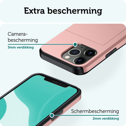 Forterra iPhone 11 Pro Hoesje Kaarthouder Hard Case Shockproof - Rosé goud