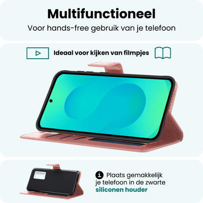 Forterra Samsung S25 Hoesje Bookcase Cover met Kaarthouder - Rosé goud