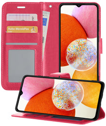 Forterra Samsung A14 Hoesje Bookcase Cover met Kaarthouder - Donkerroze