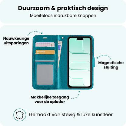 Forterra iPhone Air Hoesje Bookcase Cover met Kaarthouder - Turquoise
