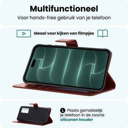 Forterra iPhone 18 Pro Max Hoesje Bookcase Cover met Kaarthouder - Bruin