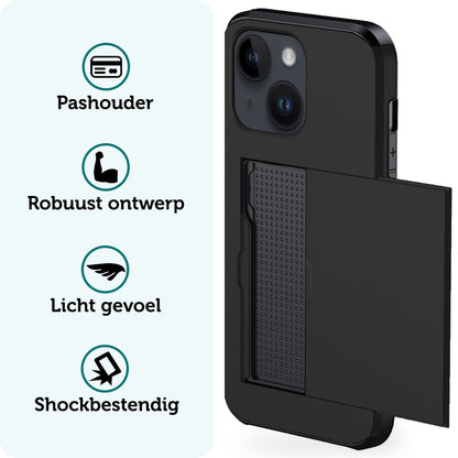 Forterra iPhone 15 Plus Hoesje Kaarthouder Hard Case Shockproof - Zwart