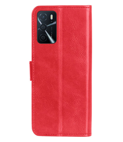 Forterra OPPO A16 Hoesje Bookcase Cover met Kaarthouder - Rood