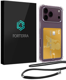 Forterra iPhone 18 Pro Max Hoesje Kaarthouder met Koord Backcover Shockproof - Transparant
