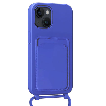Forterra iPhone 14 Plus Hoesje Met Telefoonkoord en Pasjeshouder Siliconen - Felblauw