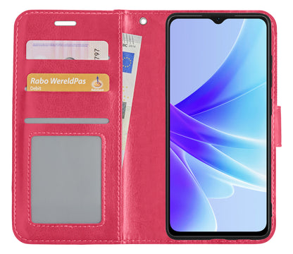 Forterra OPPO A57 Hoesje Bookcase Cover met Kaarthouder - Donkerroze