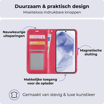 Forterra Samsung A55 Hoesje Bookcase Cover met Kaarthouder - Donkerroze
