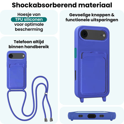 Forterra iPhone Air Hoesje Met Telefoonkoord en Pasjeshouder Siliconen - Felblauw