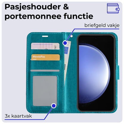 Forterra Samsung S23 FE Hoesje Bookcase Cover met Kaarthouder - Turquoise