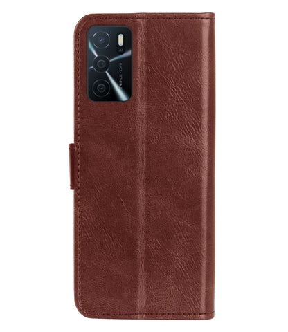 Forterra OPPO A16 Hoesje Bookcase Cover met Kaarthouder - Bruin