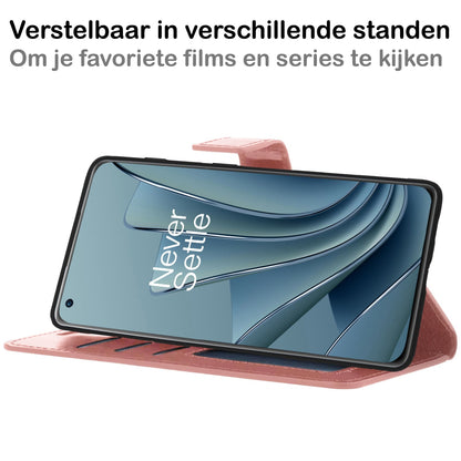 Forterra OnePlus 10 Pro Hoesje Bookcase Cover met Kaarthouder - Rosé goud