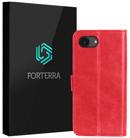 Forterra iPhone 16e Hoesje Bookcase Cover met Kaarthouder - Rood