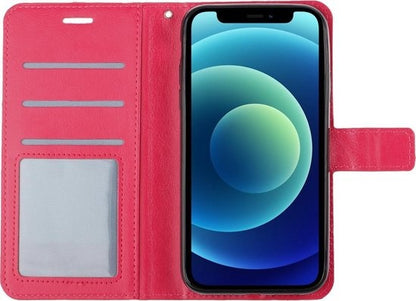 Forterra iPhone 12 Pro Hoesje Bookcase Cover met Kaarthouder - Donkerroze