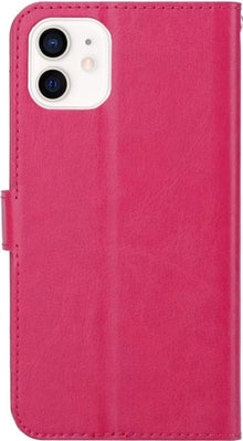 Forterra iPhone 12 Mini Hoesje Bookcase Cover met Kaarthouder - Donkerroze