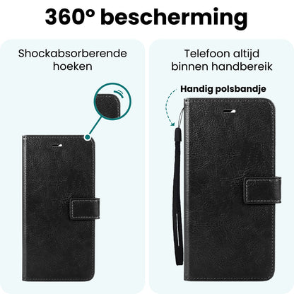 Forterra iPhone 16e Hoesje Bookcase Cover met Kaarthouder - Zwart