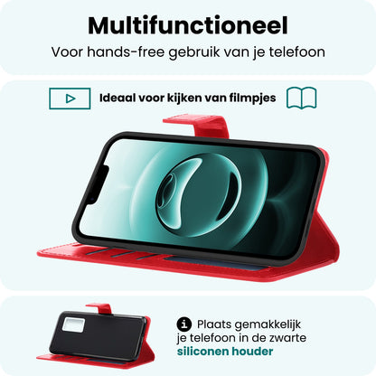 Forterra iPhone 16e Hoesje Bookcase Cover met Kaarthouder - Rood