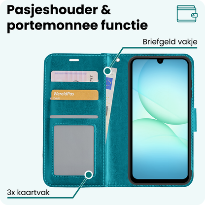 Forterra Samsung A17 Hoesje Bookcase Cover met Kaarthouder - Turquoise