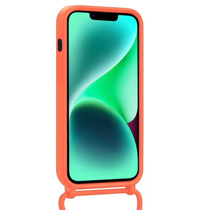 Forterra iPhone 14 Hoesje Met Telefoonkoord en Pasjeshouder Siliconen - Papaya
