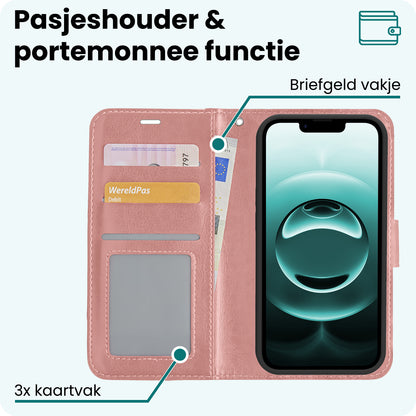Forterra iPhone 16e Hoesje Bookcase Cover met Kaarthouder - Rosé goud