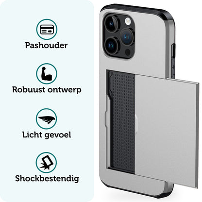 Forterra iPhone 14 Pro Max Hoesje Kaarthouder Hard Case Shockproof - Grijs