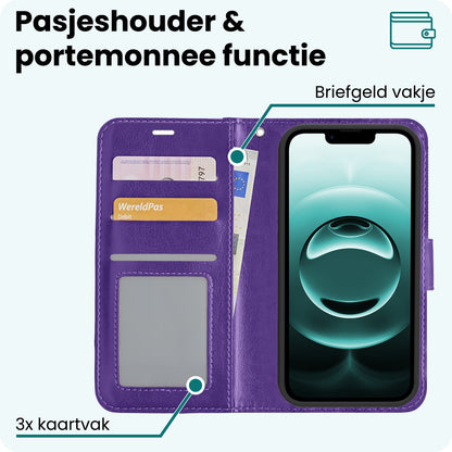 Forterra iPhone 16e Hoesje Bookcase Cover met Kaarthouder - Paars