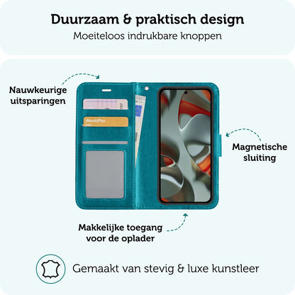 Forterra Google Pixel 9 Pro Hoesje Bookcase Cover met Kaarthouder - Turquoise