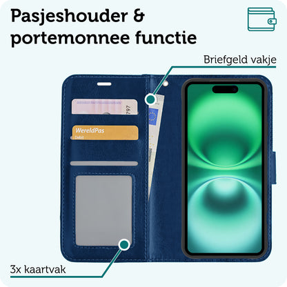 Forterra iPhone 16 Plus Hoesje Bookcase Cover met Kaarthouder - Donkerblauw