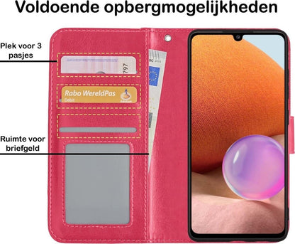 Forterra Samsung A32 5G Hoesje Bookcase Cover met Kaarthouder - Donkerroze