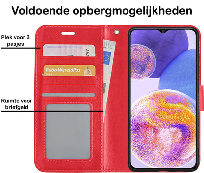 Forterra Samsung A23 Hoesje Bookcase Cover met Kaarthouder - Rood