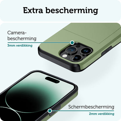 Forterra iPhone 14 Pro Max Hoesje Kaarthouder Hard Case Shockproof - Donkergroen