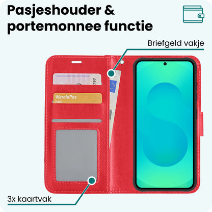Forterra Samsung S25 Hoesje Bookcase Cover met Kaarthouder - Rood