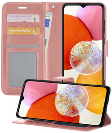 Forterra Samsung A14 Hoesje Bookcase Cover met Kaarthouder - Lichtroze