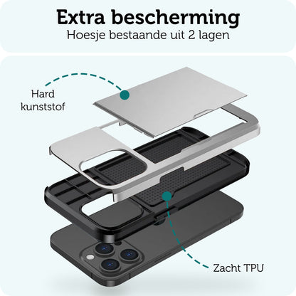 Forterra iPhone 14 Pro Max Hoesje Kaarthouder Hard Case Shockproof - Grijs