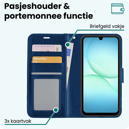 Forterra Samsung A17 Hoesje Bookcase Cover met Kaarthouder - Donkerblauw